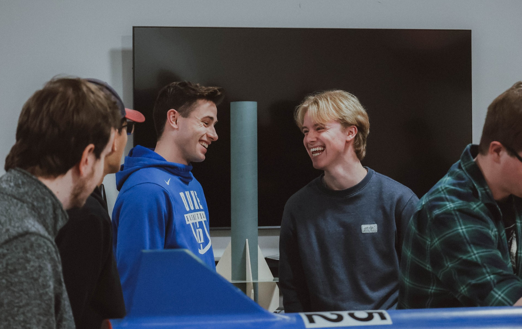 Team collaborating while having fun.